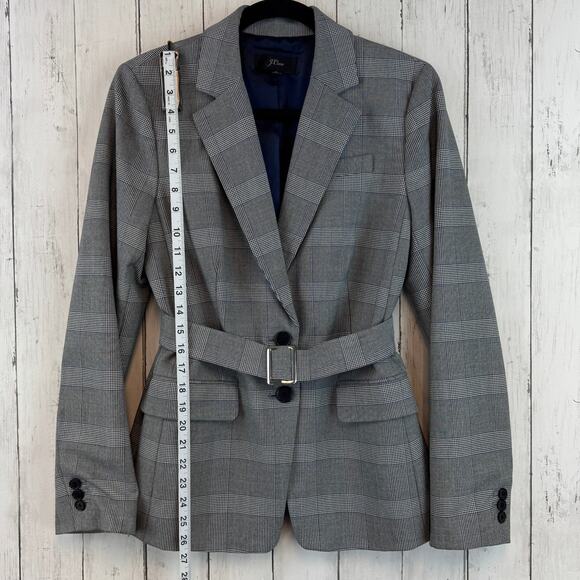 J.Crew Grey Glen Plaid Single-Breasted Harriet Belted Blazer Jacket AC384 Size 8 - Picture 16 of 16